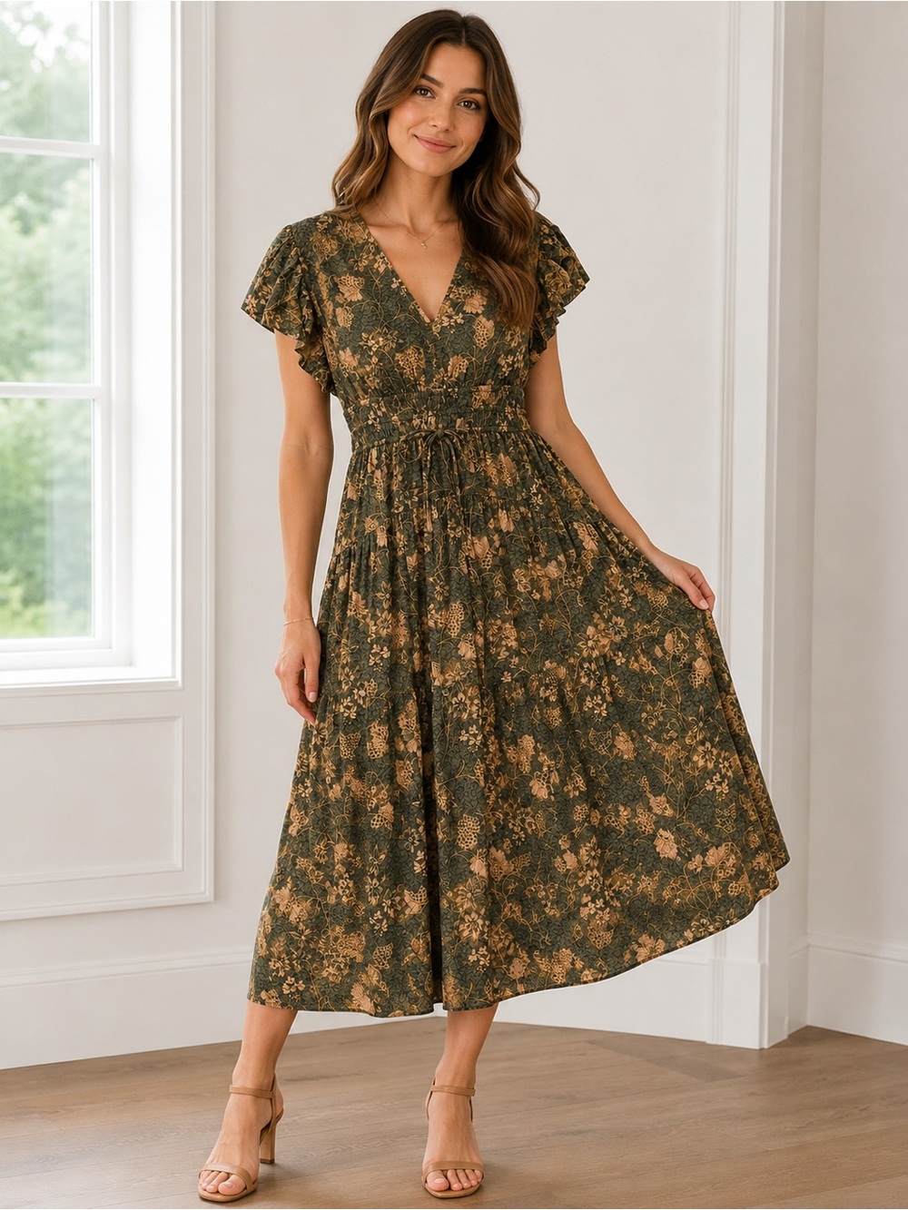 NWT Ulla Johnson Lyra Midi Flutter Sleeve Dress Size 6